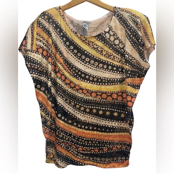 GO COUTURE Nordstrom Women's Crew Neck Camel Printed Blouse Sz M - Picture 2 of 6